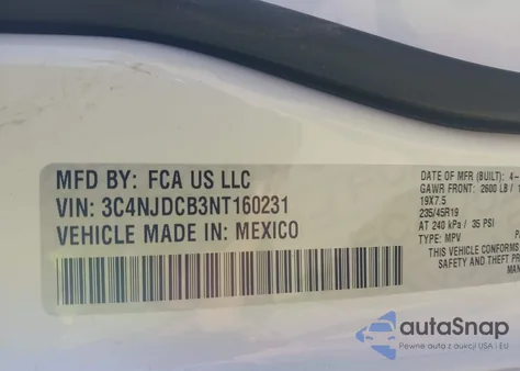 2022 Jeep Compass High Altitude 4X4 z USA, uszkodzony, nr VIN 3C4NJDCB3NT160231